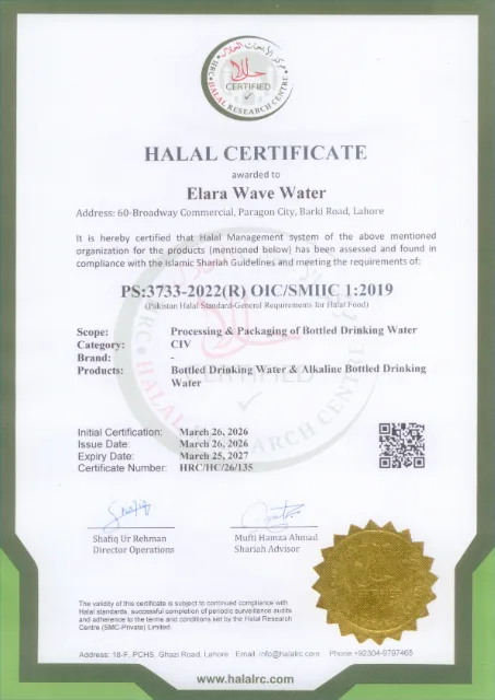 Halal Certificate issued by Halal Research Centre (HRC)