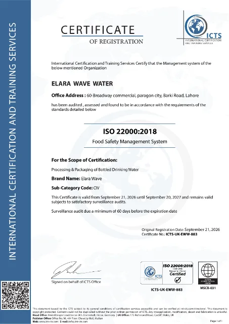 ISO 22000:2018 issued by International Certification & Training Services