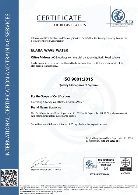 ISO 9001:2015 issued by International Certification & Training Services