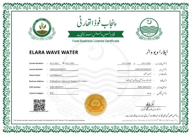 Food Business License issued by Punjab Food Authority